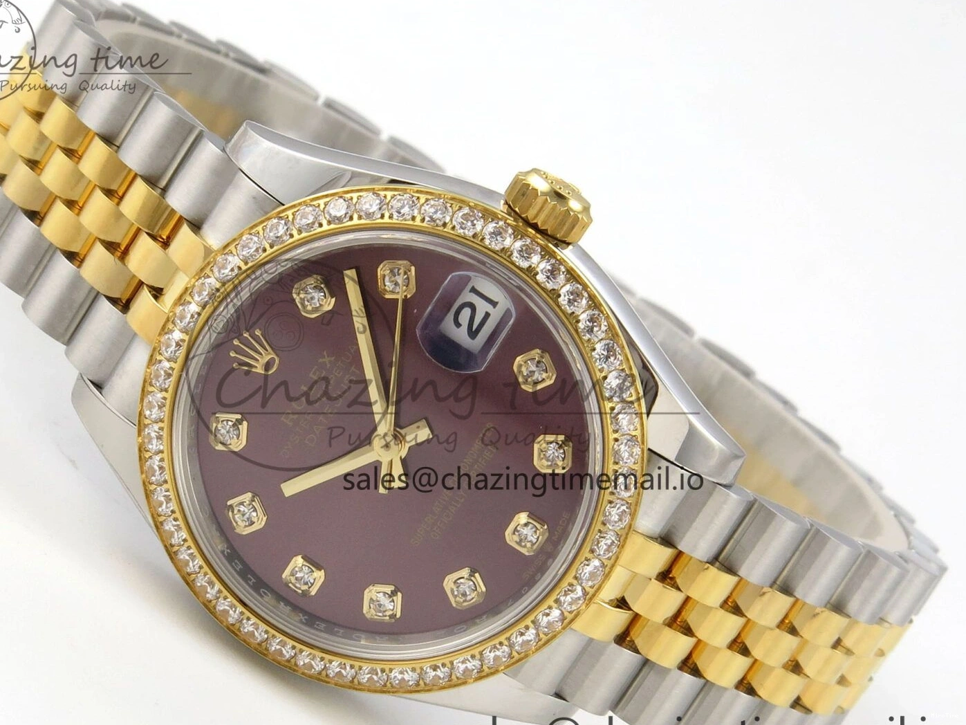 MiroTime 0207 Effortless DateJust 31 278383RBR THBF 1:1 Best Edition 904L Steel Brown Diamonds Dial Diamonds Bezel on SS YG Jubilee Bracelet HZ Cal. 10